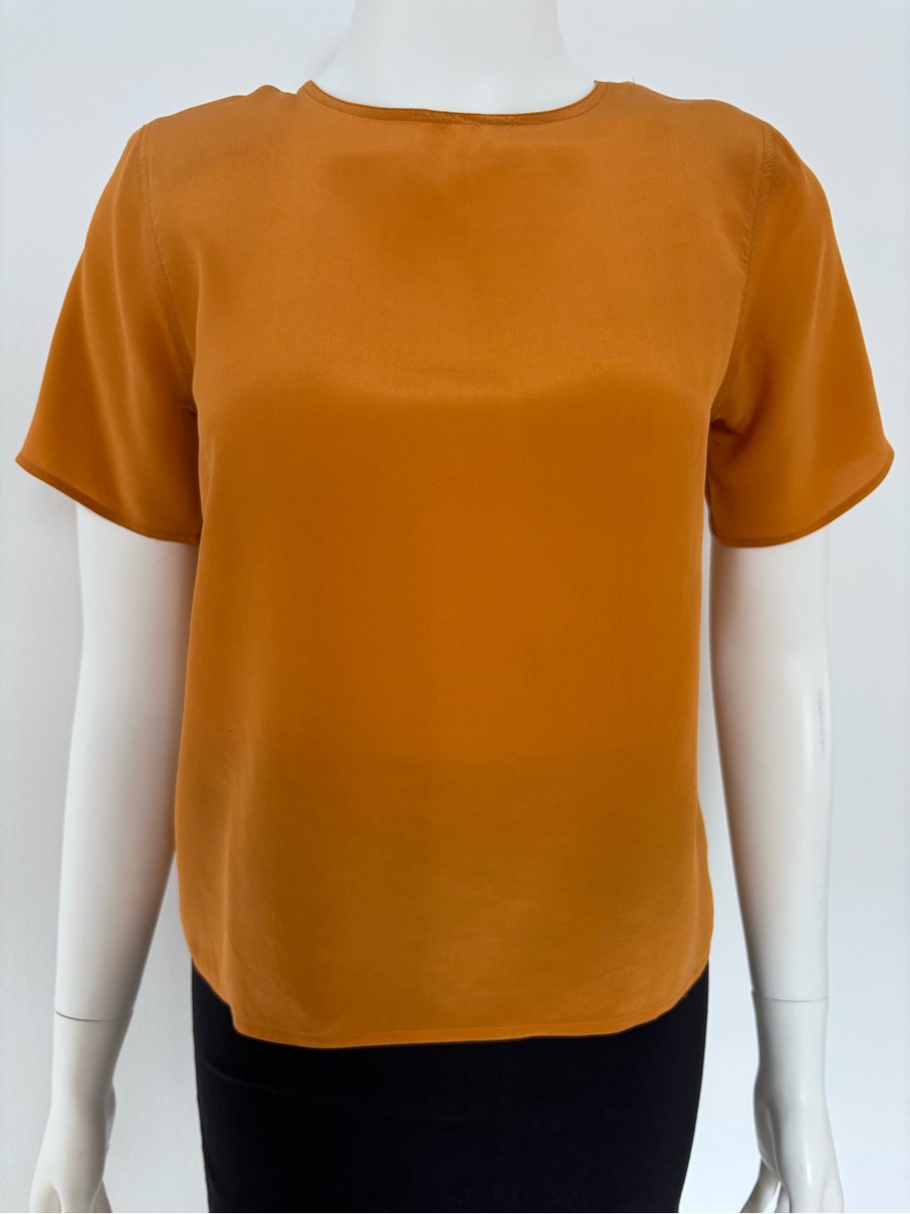 Women's 100% silk  Short Sleeve Crewneck Blouse in Burnt Orange